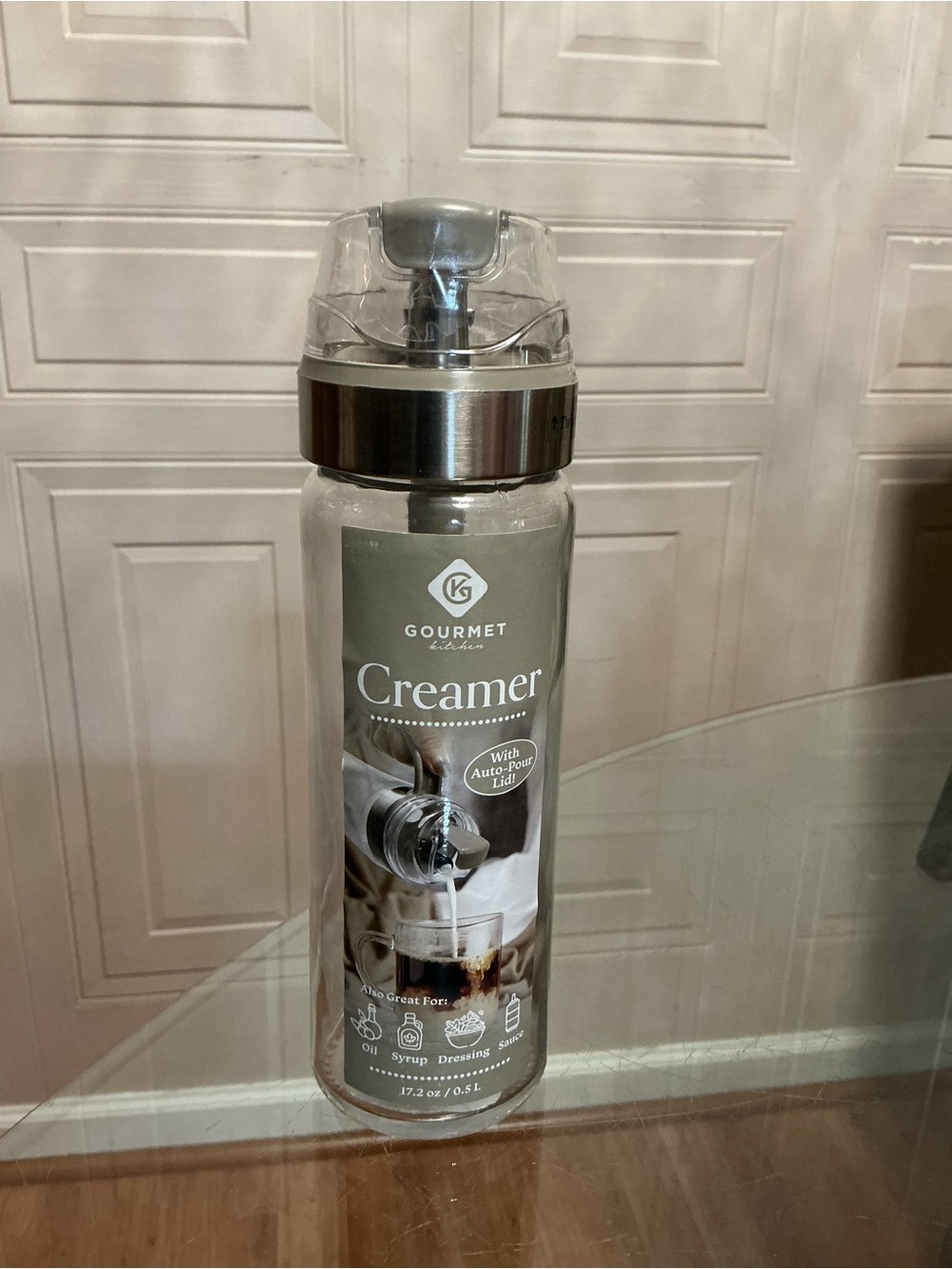 Gourmet Kitchen Cream Creamer Dispenser Glass Taupe Salad Dressing Syrup Oil